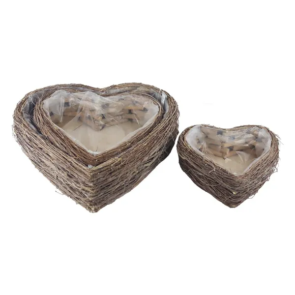 Wicker heart with plastic liner for planting S/3 P2498
