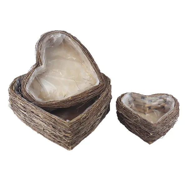 Wicker heart with plastic liner for planting S/3 P2498