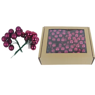 Glass decoration on wire bordeaux, dia. 2cm, S0570-09/BOX 144 pcs