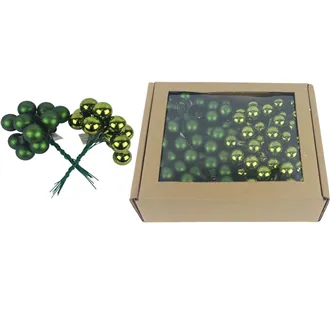 Glass decorations on wire green, dia. 2cm, S0570-16/BOX 144 pcs