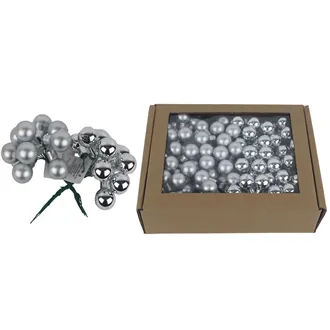 Glass decoration on wire silver, dia. 2cm, S0570-28/BOX 144 pcs