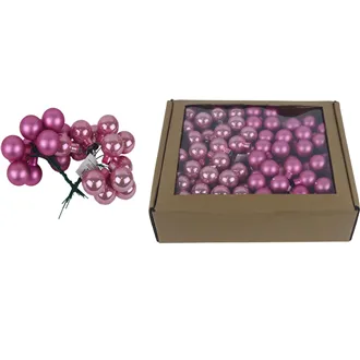 Glass decoration on wire pink, dia. 2.5 cm, S0571-05/BOX 144 pcs