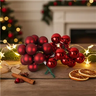 Glass decoration on wire red, dia. 2.5 cm, S0571-08/BOX 144 pcs