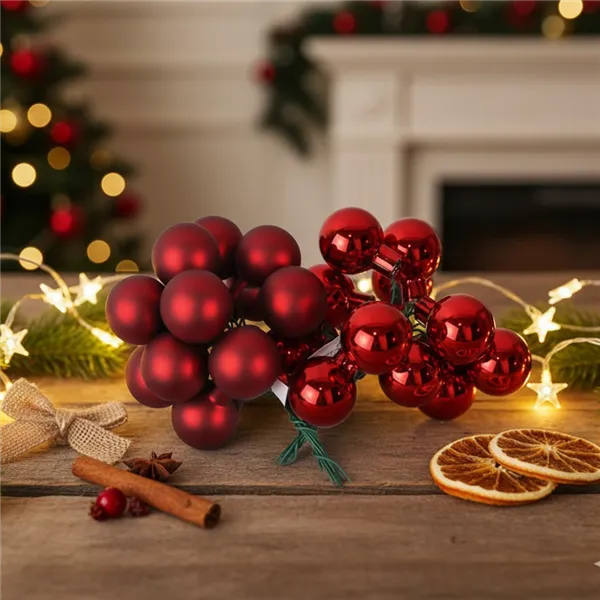 Glass decoration on wire red, dia. 2.5 cm, S0571-08/BOX 144 pcs