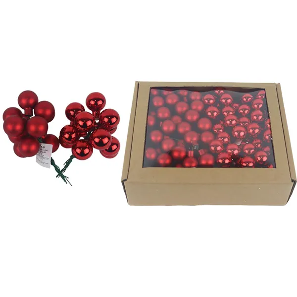 Glass decoration on wire red, dia. 2.5 cm, S0571-08/BOX 144 pcs