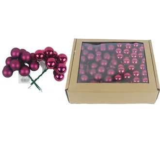 Glass decoration on wire bordeaux, dia. 2.5 cm, S0571-09/BOX 144 pcs