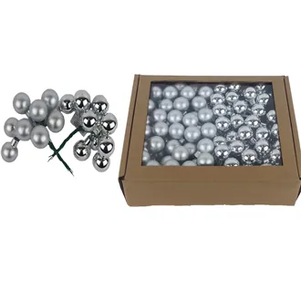 Glass decoration on wire silver, dia. 2.5 cm, S0571-28/BOX 144 pcs