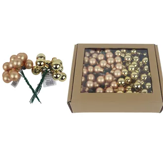 Glass decoration on wire champagne, dia. 2.5 cm, S0571-30/BOX 144 pcs