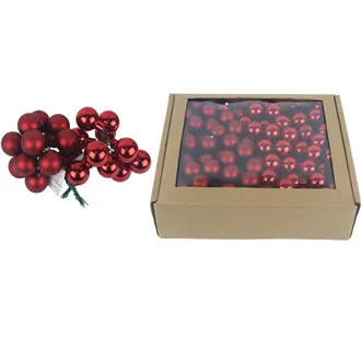 Glass decoration on wire red, dia. 2.5cm, S0571-34/BOX 144 pcs