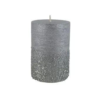 Metallic Silver Pillar Candle 7 x 10 cm S0583-28