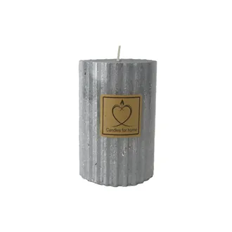Metallic silver cylinder candle 8 x 12 cm S0586-28