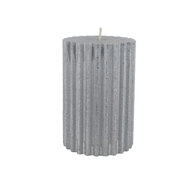 Metallic silver cylinder candle 8 x 12 cm S0586-28