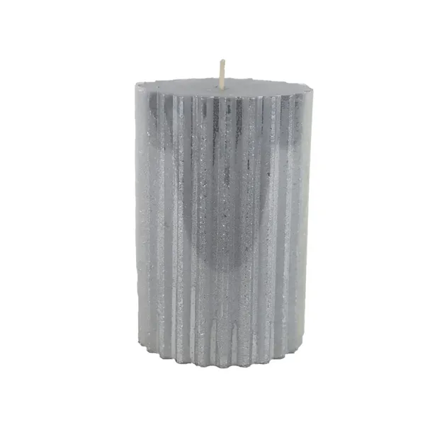 Metallic silver cylinder candle 8 x 12 cm S0586-28