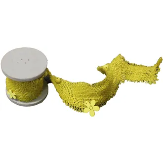 Ribbon jute with beads and flowers, yellow X0033