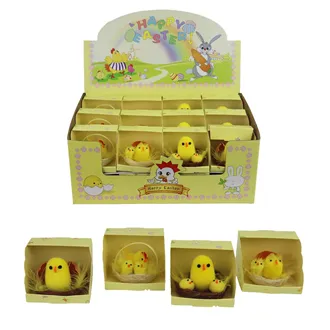 Easter decoration box mix chicks and hens 24 pcs X5754