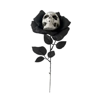 Artificial black rose with skull X7044