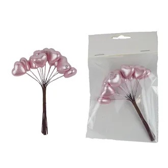 Decorative hearts on wire, 12 pcs X7608-05