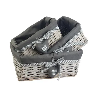 Grey basket with fabric, Set 3 pcs P1375